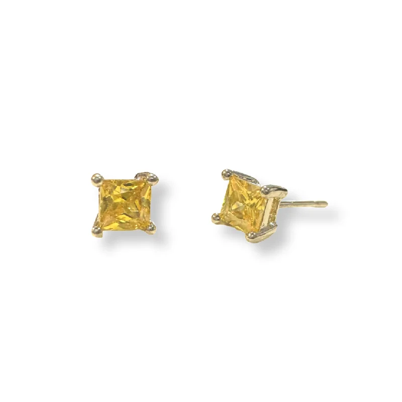 Ladies sterling silver dangling earrings-Amy Square Citrine Birthstone 4mm Studs