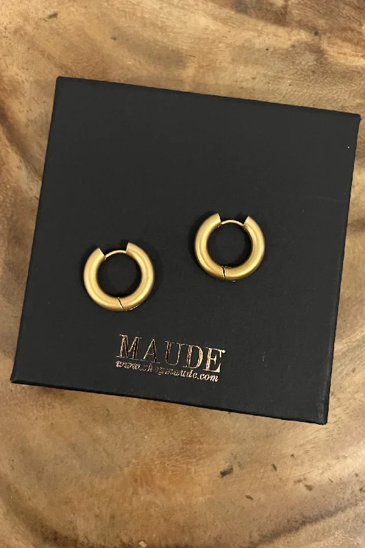 Ladies bridal drop earrings-18K Brushed Gold Hoop Earrings