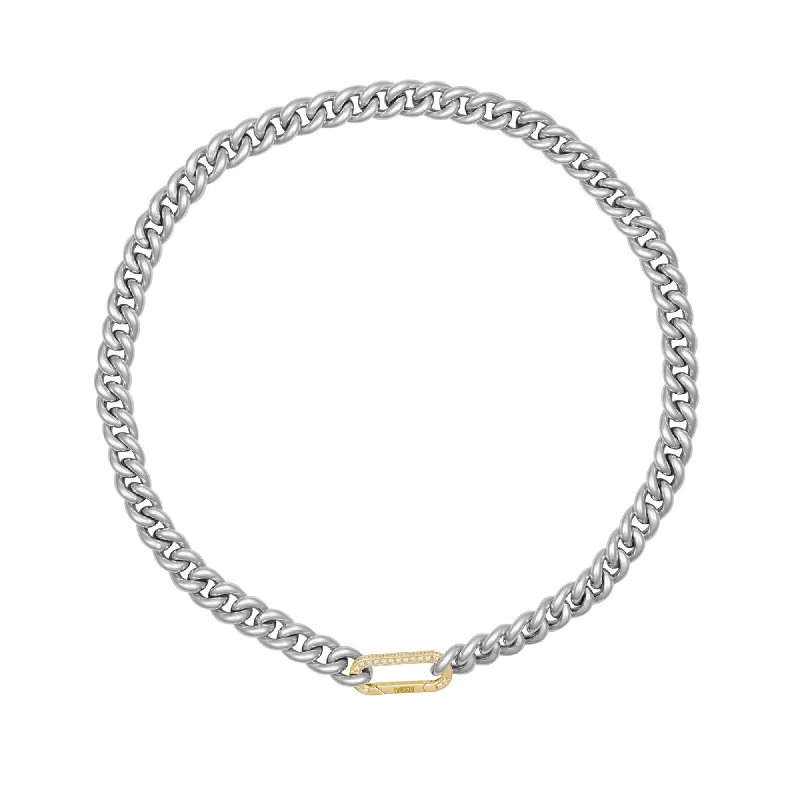 Ladies pearl necklaces-Cuban Rhodium 18K Gold Necklace w. Diamonds