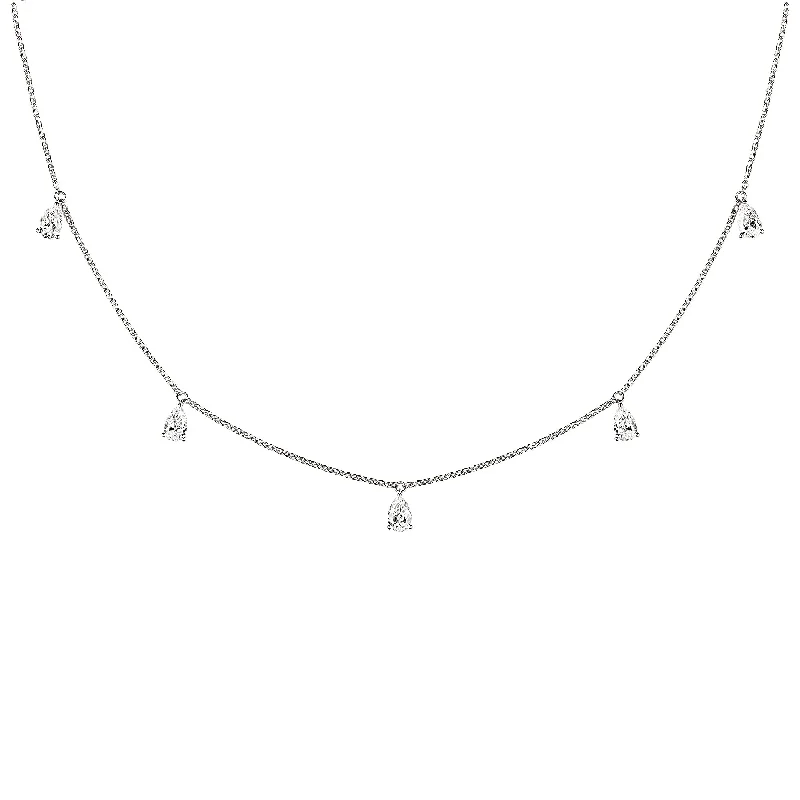 Ladies gold necklaces-Mini Choker small Drops 18K Whitegold Necklace w. Diamonds