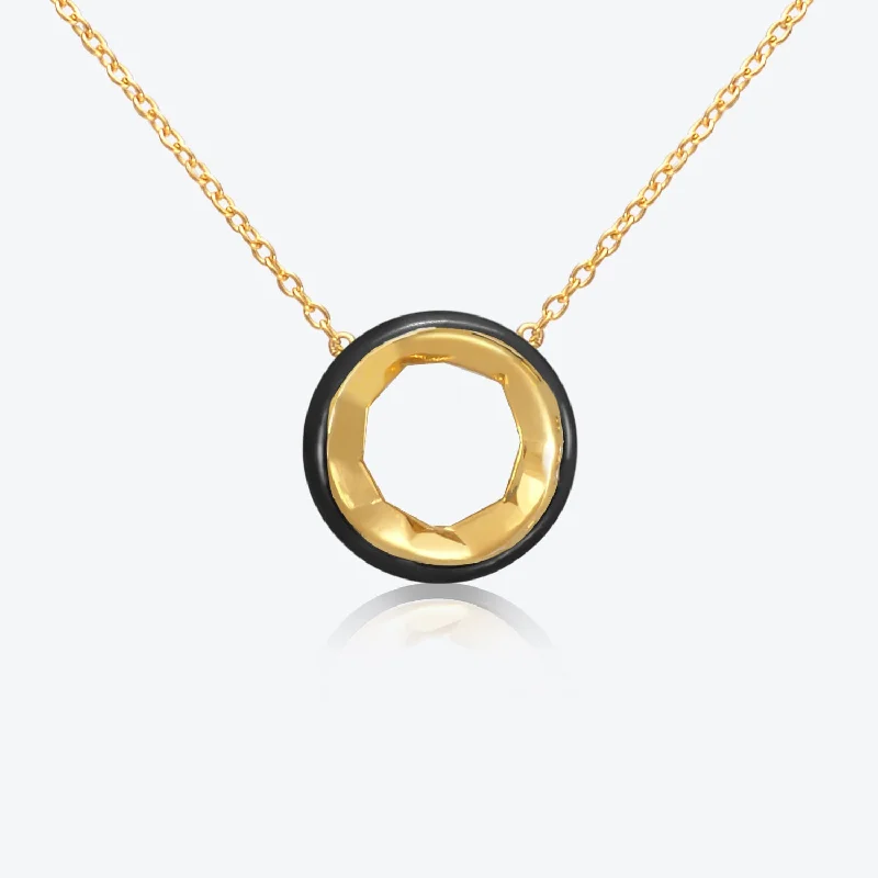 Ladies geometric necklaces-A. Sun Halo 18K Gold Necklace w. Jet Black Enamel