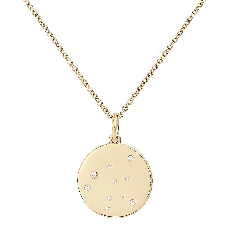 Ladies sterling silver pendant necklaces-Star Badge Aquarius 18K Gold Necklace w. Diamonds