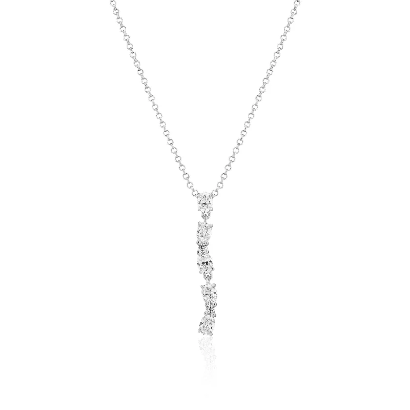 Ladies modern pendant necklaces-Ellera Ovale Lungo Silver Necklace w. Zirconia