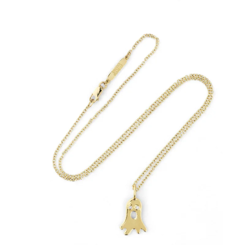 Ladies gold pendant necklaces-Boo 18K Gold Necklace w. Diamonds