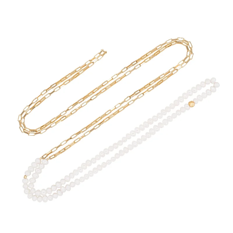 Ladies round-cut diamond necklaces-Multi Gold Plated Necklace w. Pearl