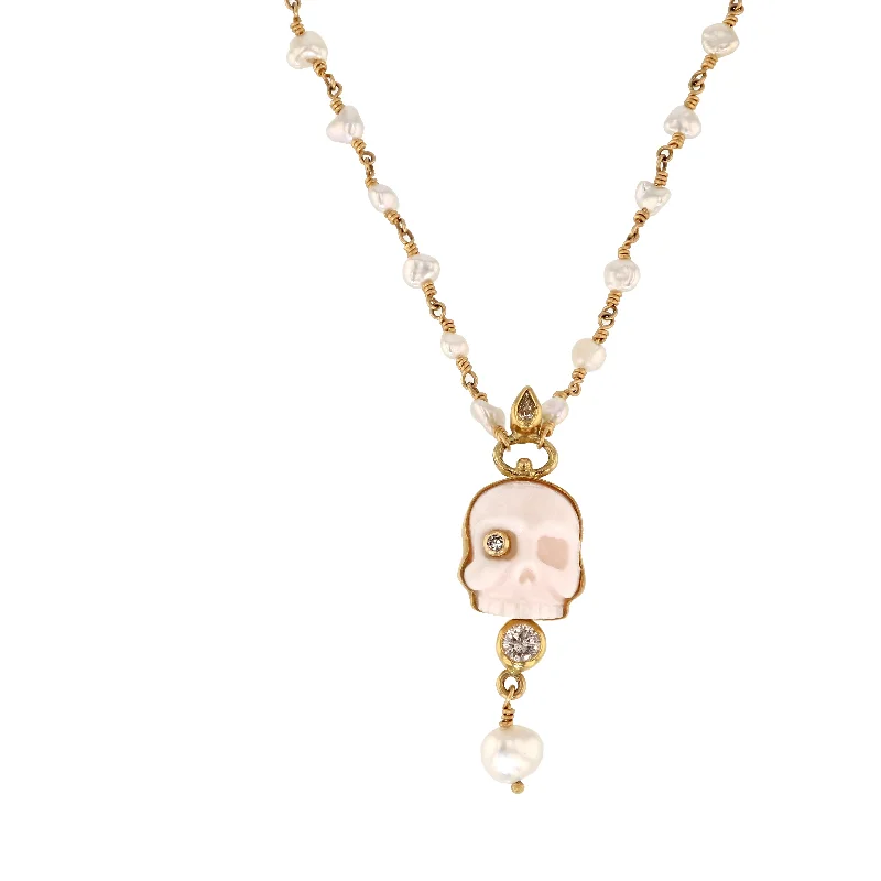 Ladies choker necklaces-Memento Mori 18K & 22K Gold Necklace w. Diamonds & Pearls