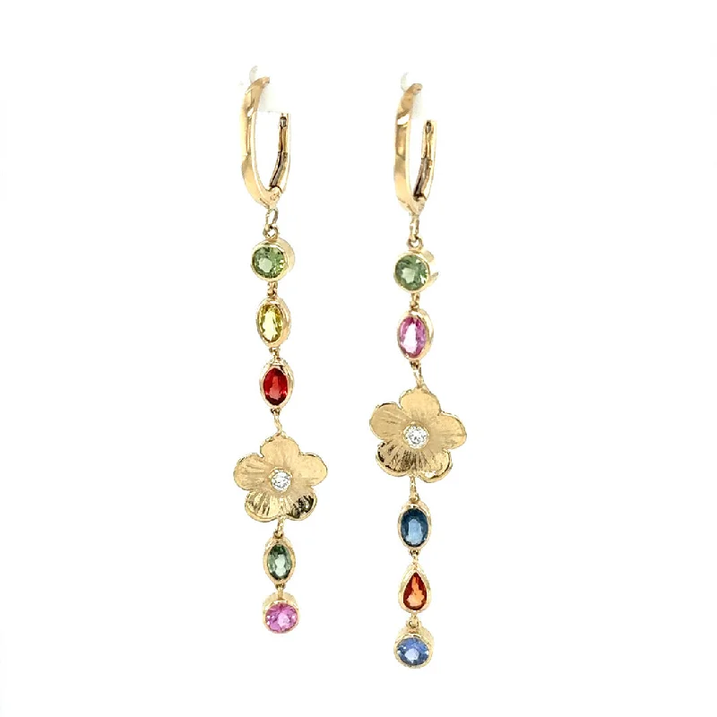 Ladies birthstone earrings-Rainbow Sapphire & Diamond Petunia Earrings