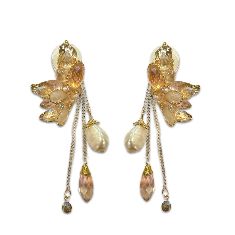 Ladies gemstone earrings-Pearlea Cluster Angel Wing Earrings