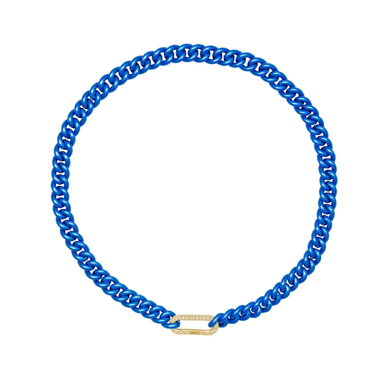 Ladies gemstone necklaces-Cuban Electric Blue 18K Gold Necklace w. Diamonds