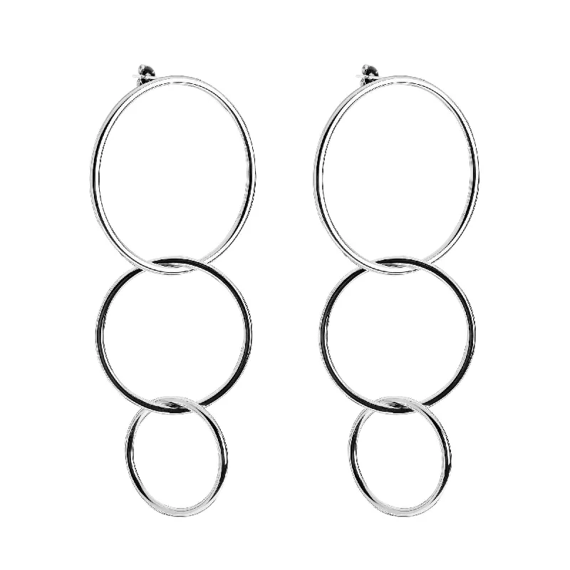 Ladies infinity earrings-Triple Interlinking Circle Drop Earrings