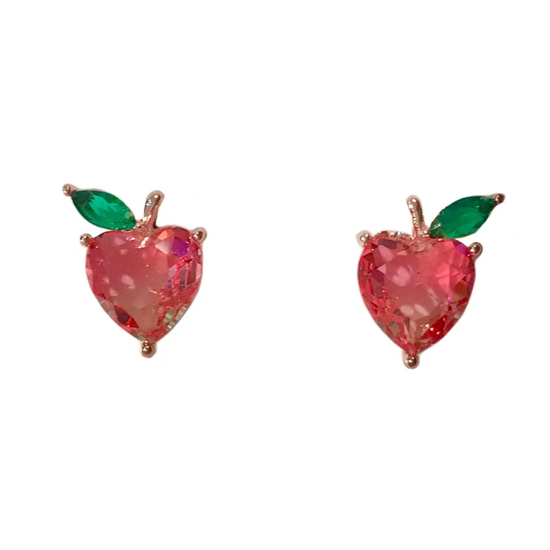 Ladies ruby earrings-Kerry Apple Heart Studs