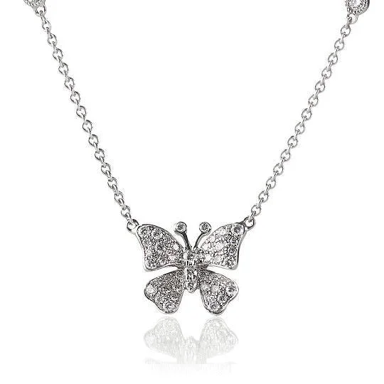 Ladies birthstone necklaces for gifts-Fairytale Butterfly X-Large 18K Gold, Rosegold or Whitegold Necklace w. Diamonds