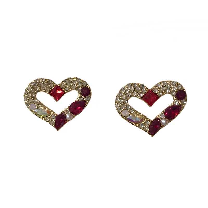 Ladies designer gold earrings-Crystal Heart Studs