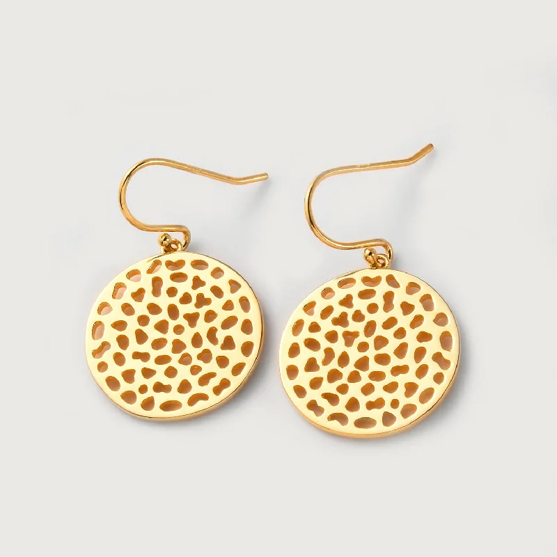 Ladies gold-plated earrings-Lattice Disc Drop Earrings