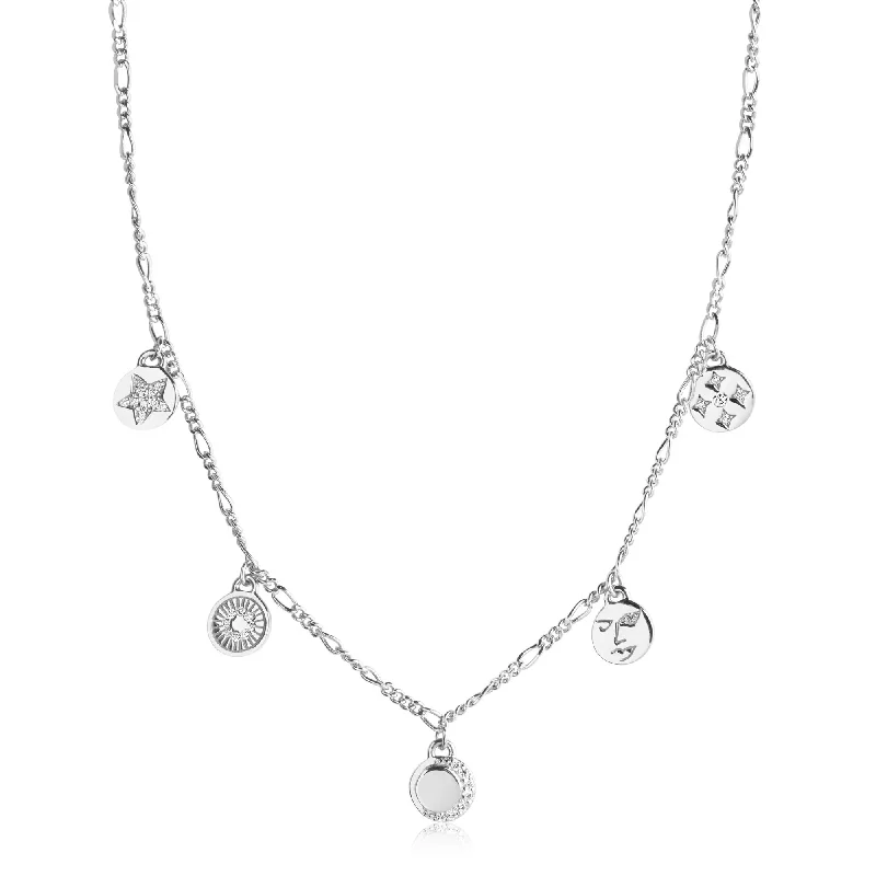 Ladies fine necklaces-Portofino Silver Necklace w. White Zirconias 40cm