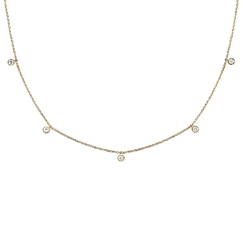 Ladies fine diamond necklaces-Mini Choker Bezel 18K Gold Necklace w. Diamonds