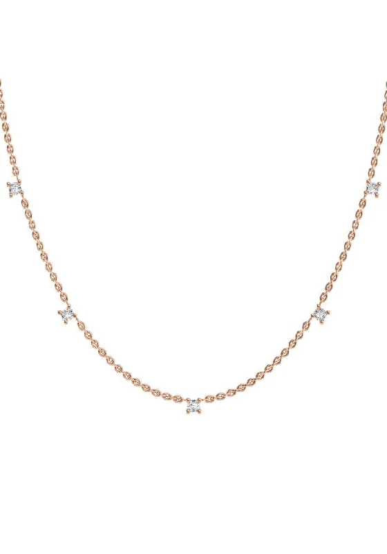 Ladies matching necklace sets-Fived 18K Rose Gold Necklace w. Lab-Grown Diamonds