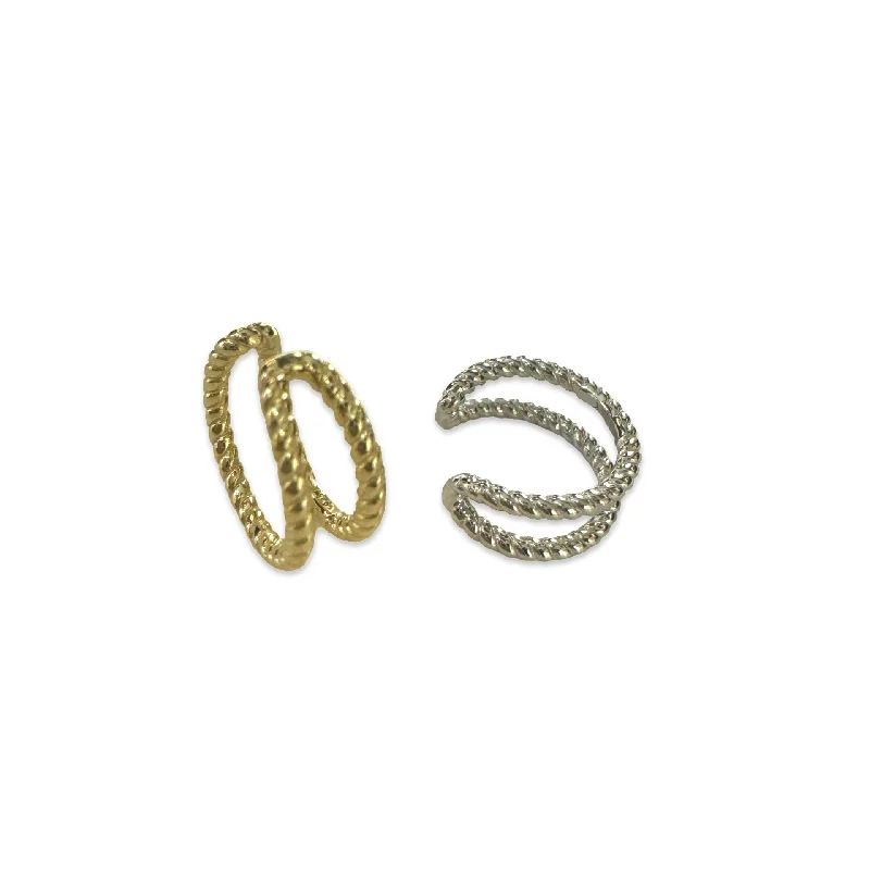 Ladies gold dangling earrings-Double Rope Texture Ear Cuff