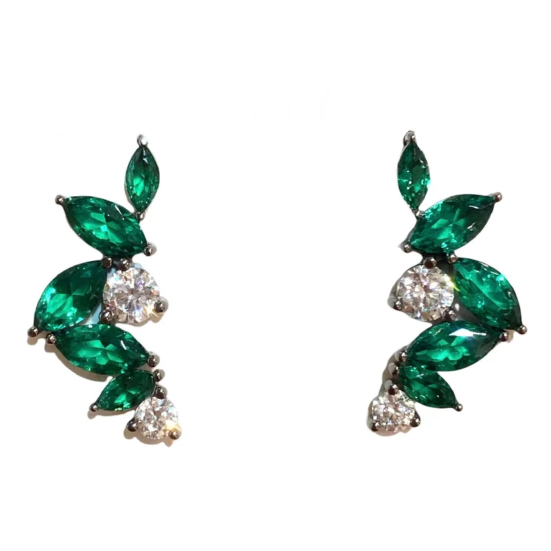 Ladies artistic earrings-Eva Emerald Crawler Stud Earrings