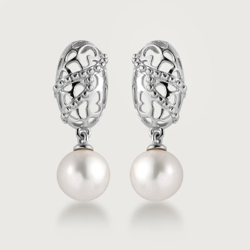 Ladies crystal stud earrings-Lace & Lattice Pearl Drop Earrings