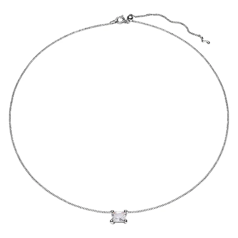 Ladies gemstone pendant necklaces-Roppongi Drop Silver Necklace w. Zirconia