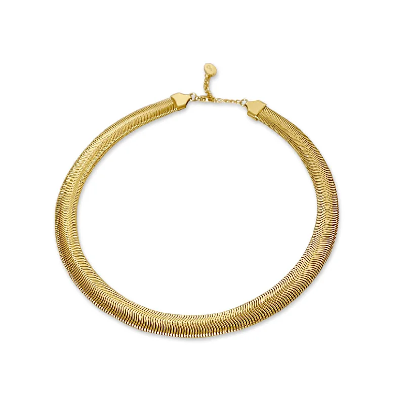 Ladies bridal necklaces-Flat Snake 18K Gold Plated Necklace