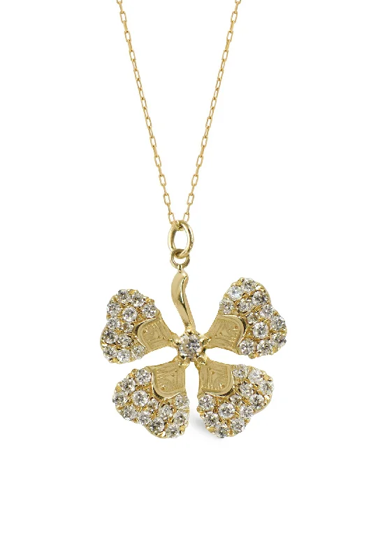 Ladies star pendant necklaces-Four Leaf Clover 14K Gold Necklace w. Diamonds