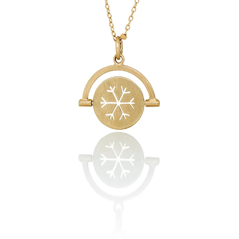 Ladies diamond pendant necklaces-Snowflake 14K Gold Necklace