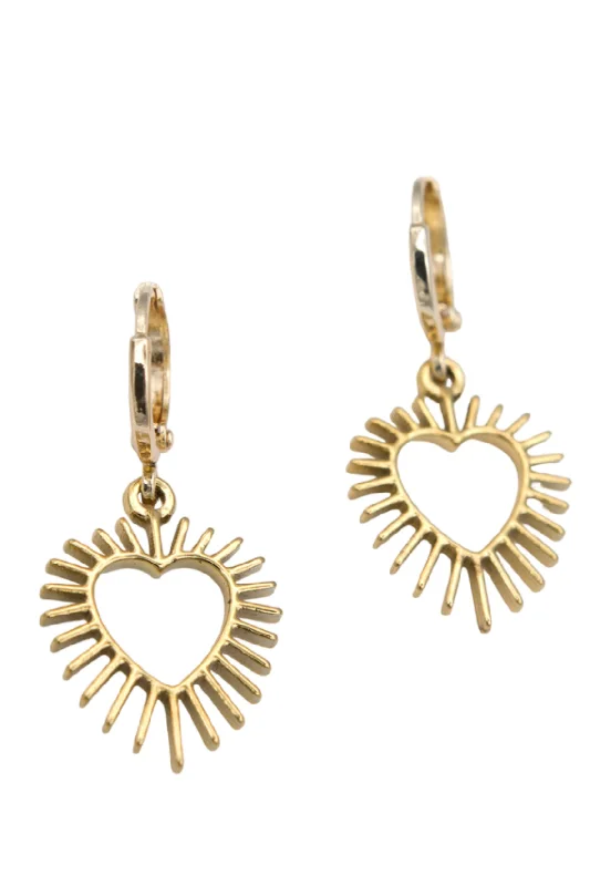 Ladies emerald earrings-Farrah B Ablaze Heart Earrings