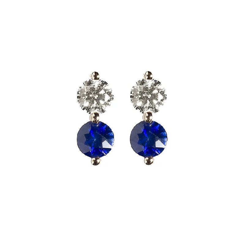 Ladies hoop earrings with diamonds-Diamond + Blue Sapphire Doubles Studs