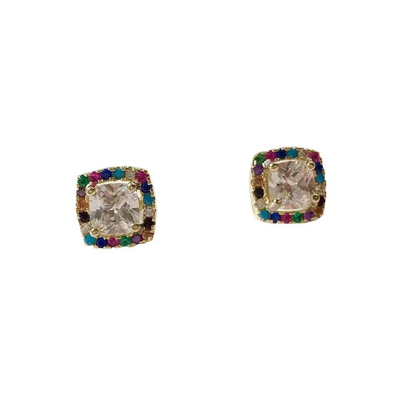 Ladies gold earrings-Adriene Rainbow Cushion Studs