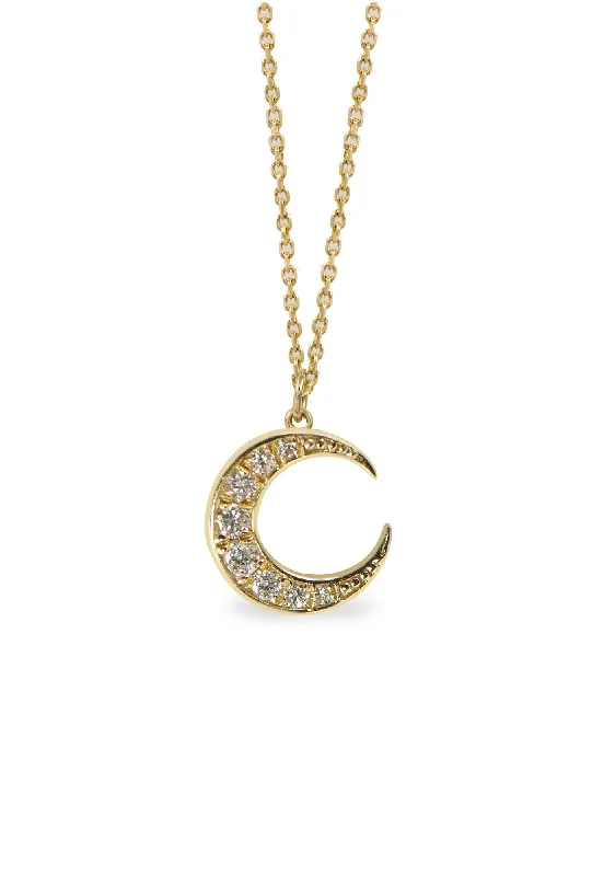 Ladies minimalist diamond necklaces-Diamond Crescent 14K Gold Necklace w. Diamonds