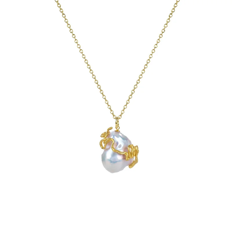 Ladies heart pendant necklaces-Delphin Gold Plated Necklace w. Pearl