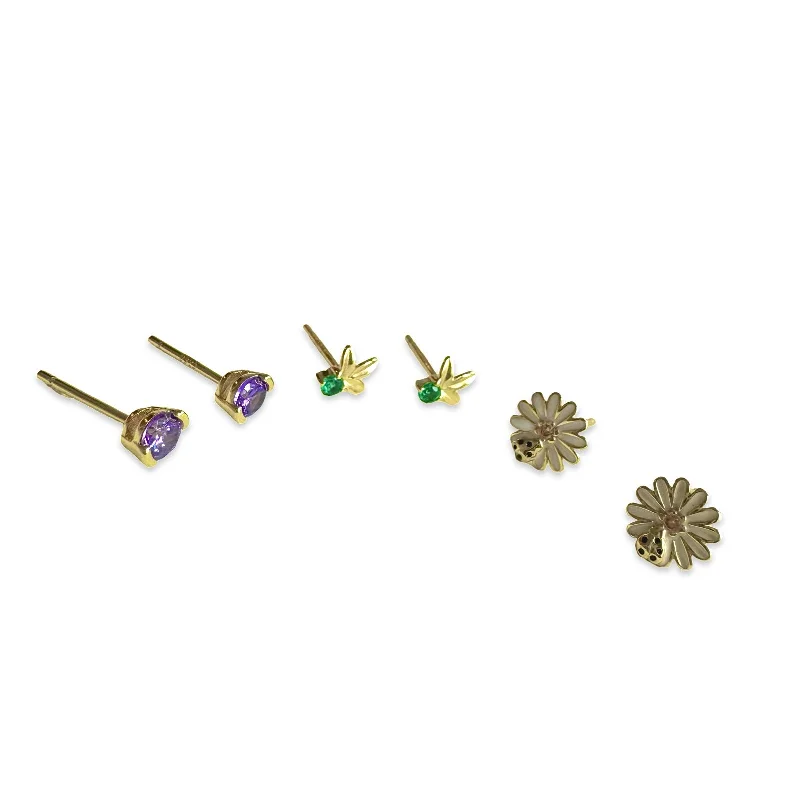 Ladies drop earrings-Flower 3-Pair Earrings Set