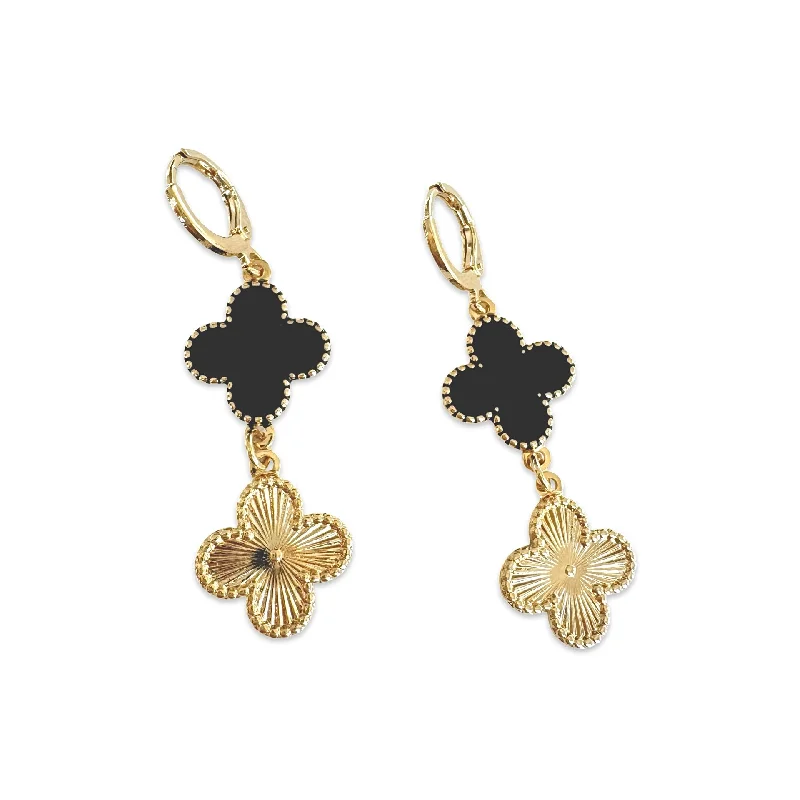 Ladies vintage earrings-Gold Filled Flora Black Hoop Huggies