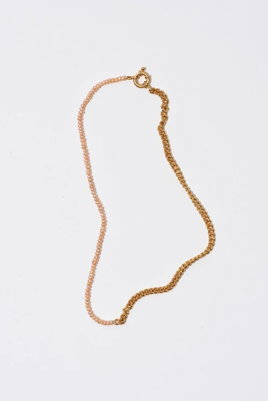 Ladies silver pendant necklaces-The 50/50 Small Sweet Orange Gold Plated Necklace w. Pearls