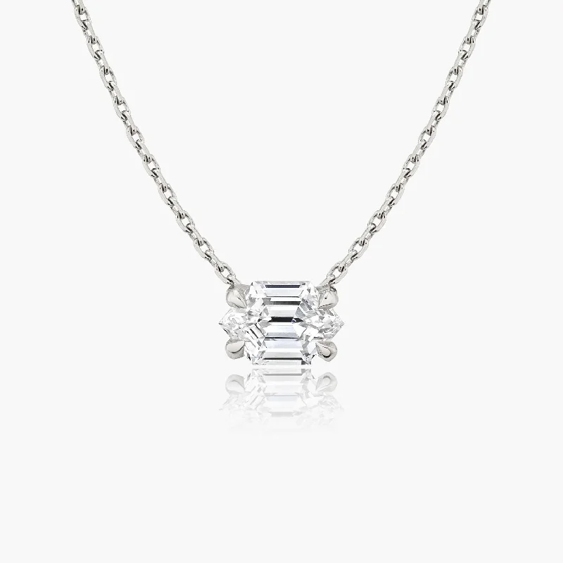 Ladies gemstone pendant necklaces-Iconic Long Hexagon 14K Whitegold Necklace w. Lab-Grown Diamonds, 0.75 ct.