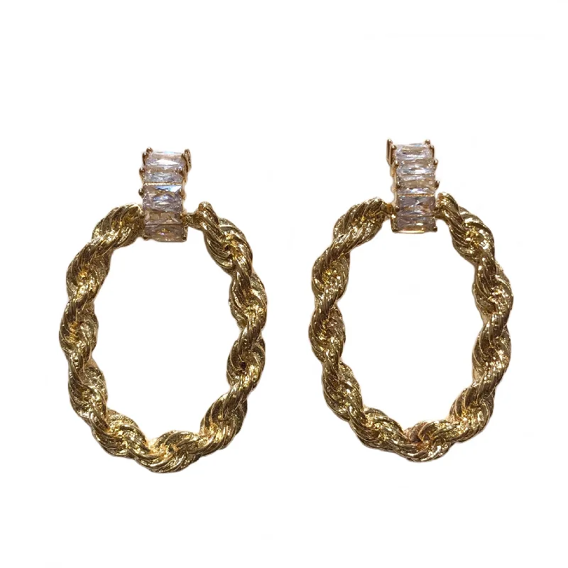 Ladies hoop earrings with diamonds-Crysta Rope Hoops Studs