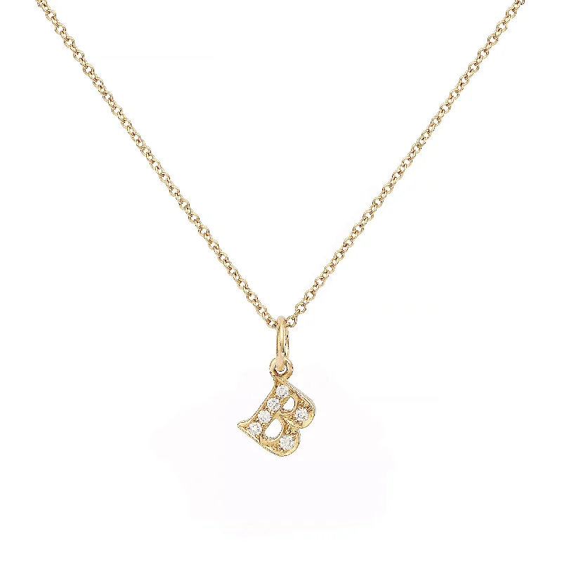 Ladies engraved pendant necklaces-Love Letter B 18K Gold Necklace w. Diamonds