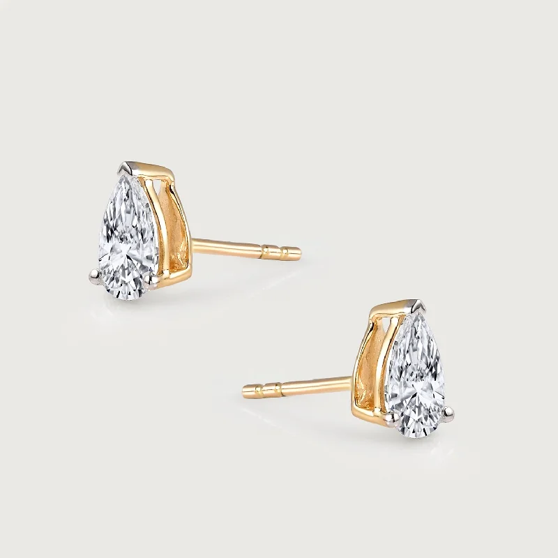 Ladies bridal pearl earrings-9K Gold Pear Cut Lab Grown Diamond Classic Stud Earrings