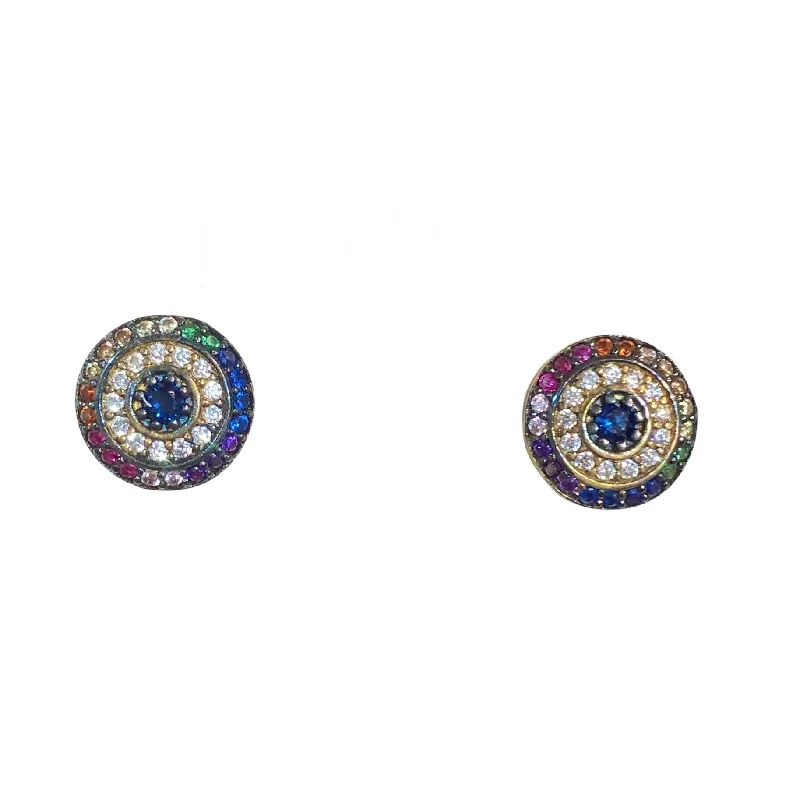 Ladies moonstone earrings-Evil Eye Rainbow Studs