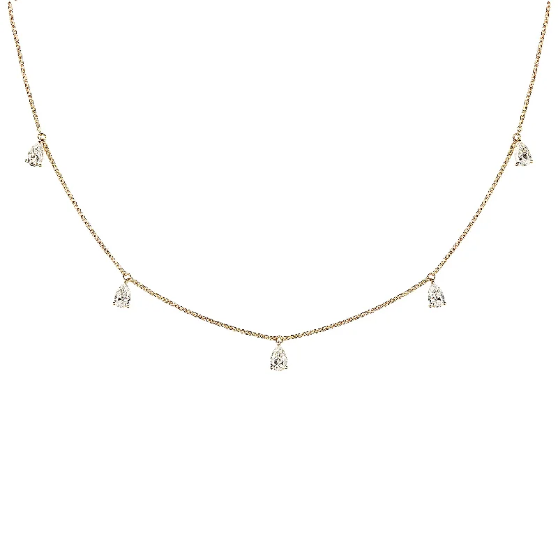 Ladies three-layer necklaces-Mini Choker small Drops 18K Gold Necklace w. Diamonds