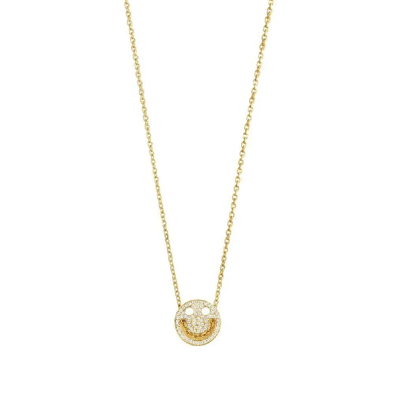 Ladies layered necklaces-FRIENDS Happy Diamond Chain 18K Gold Necklace w. Diamond