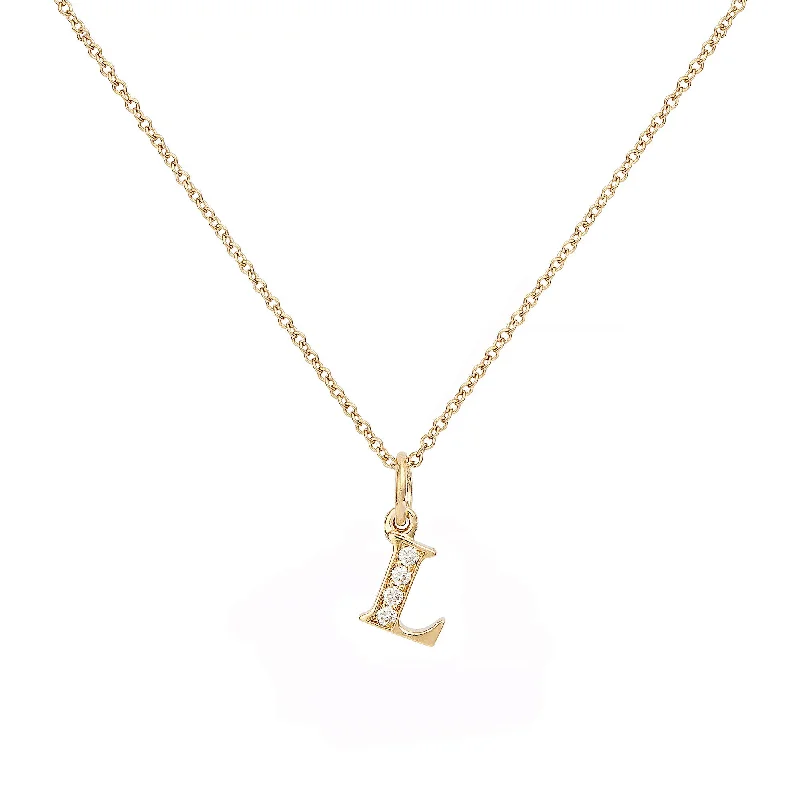 Ladies birthstone necklaces for gifts-Love Letter L 18K Gold Necklace w. Diamonds