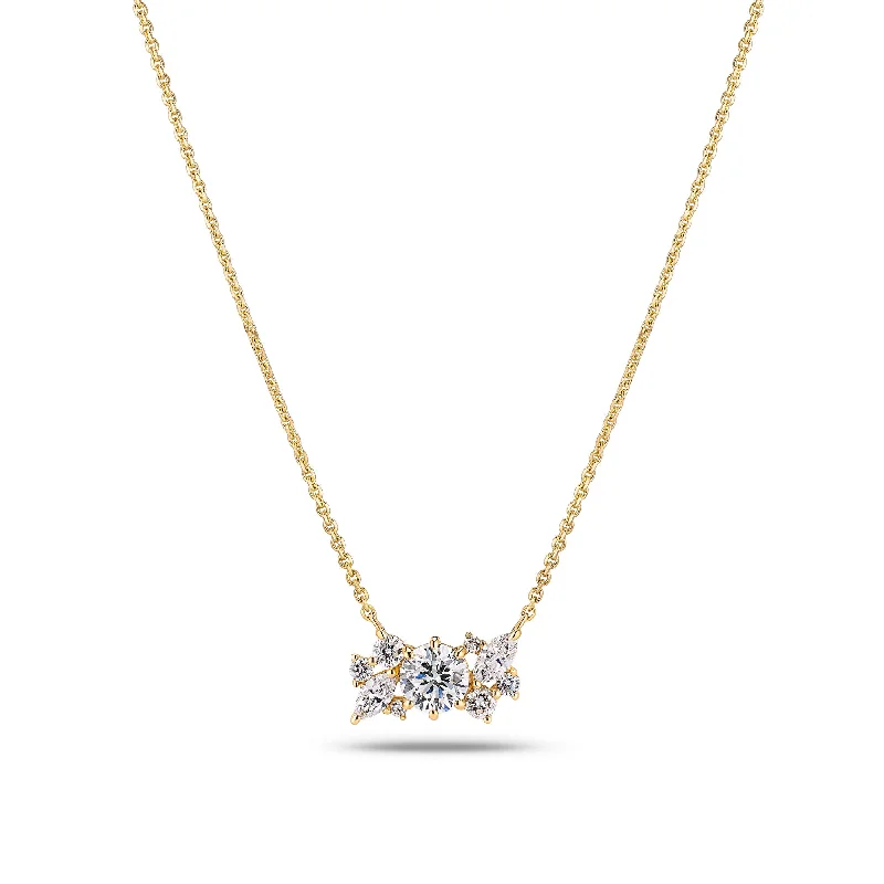 Ladies multi-strand necklaces-Lovere 14K Gold Necklace w. Lab-Grown Diamonds