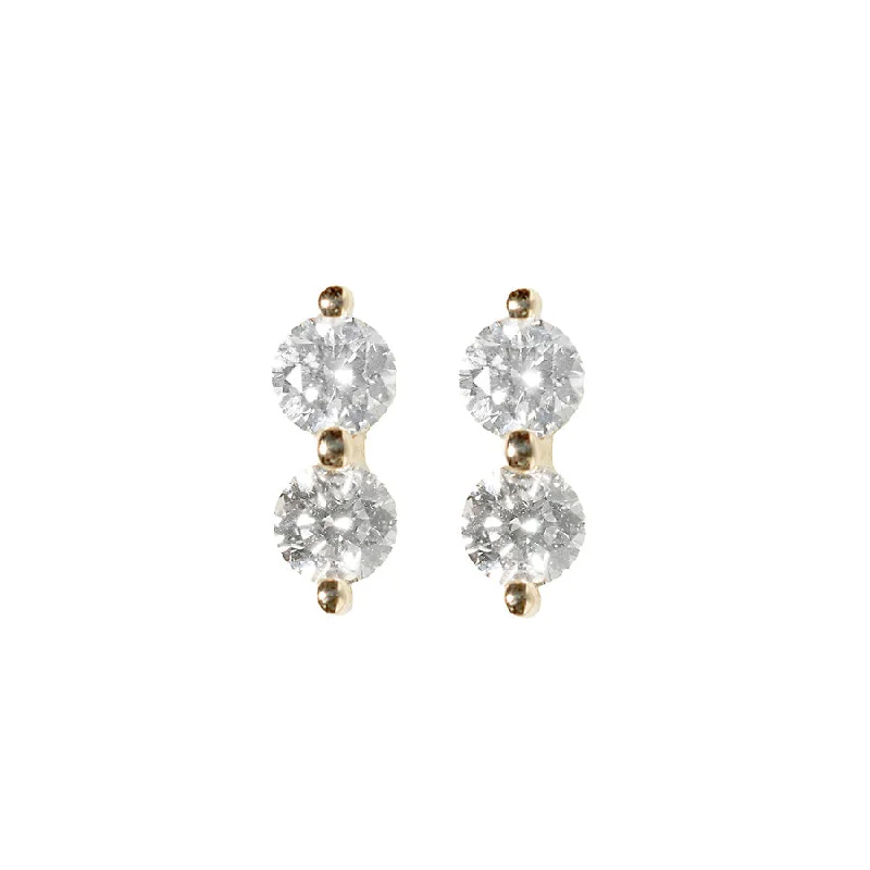 Ladies heart-shaped earrings-Diamond Doubles Studs