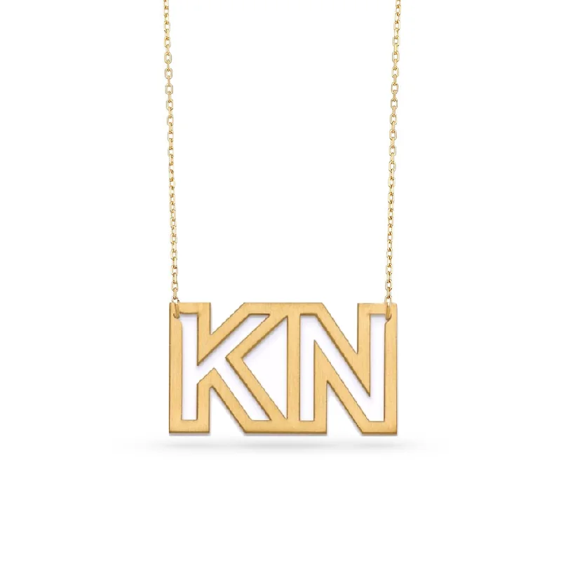 Ladies statement pendant necklaces-Jumbo Cutout Block Initials Necklace