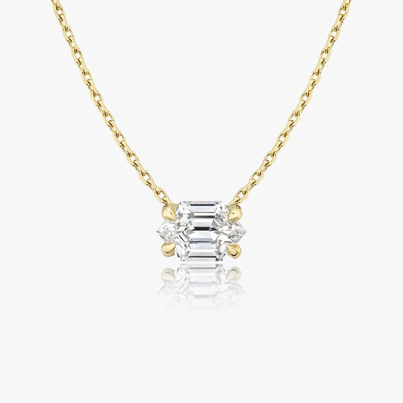 Ladies long chain necklaces-Iconic Long Hexagon 14K Gold Necklace w. Lab-Grown Diamonds, 0.75 ct.