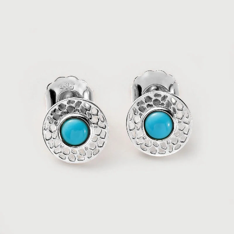 Ladies silver drop earrings-Lattice Disc Earrings with Turquoise