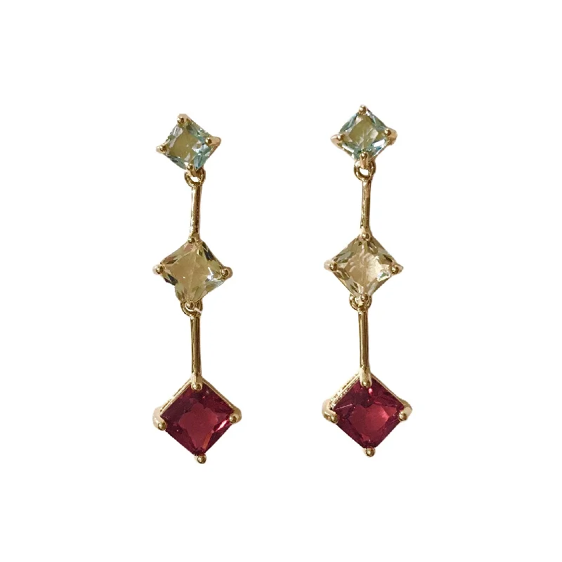 Ladies vintage-inspired earrings-Triple Square Drop Earrings